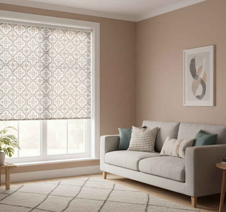 Cortina roller gris azulejos y flores - TenVinilo