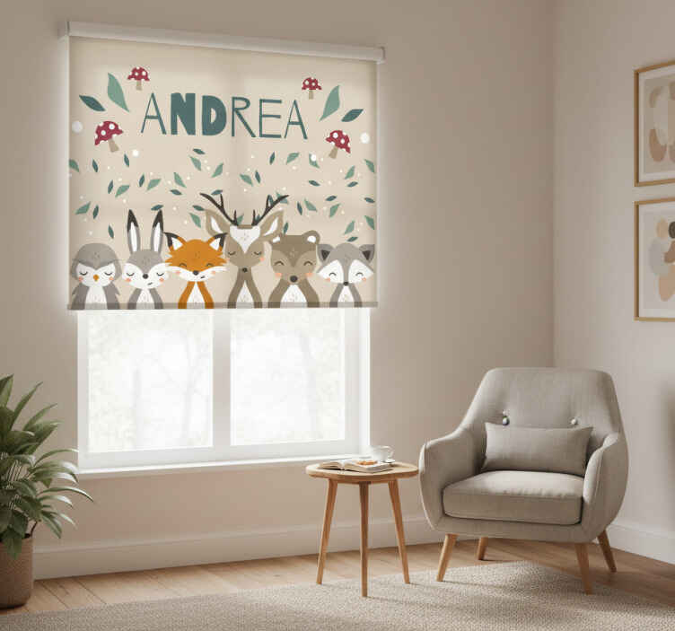 Rullegardin beige med personlige smådyr til barn - Tenstickers