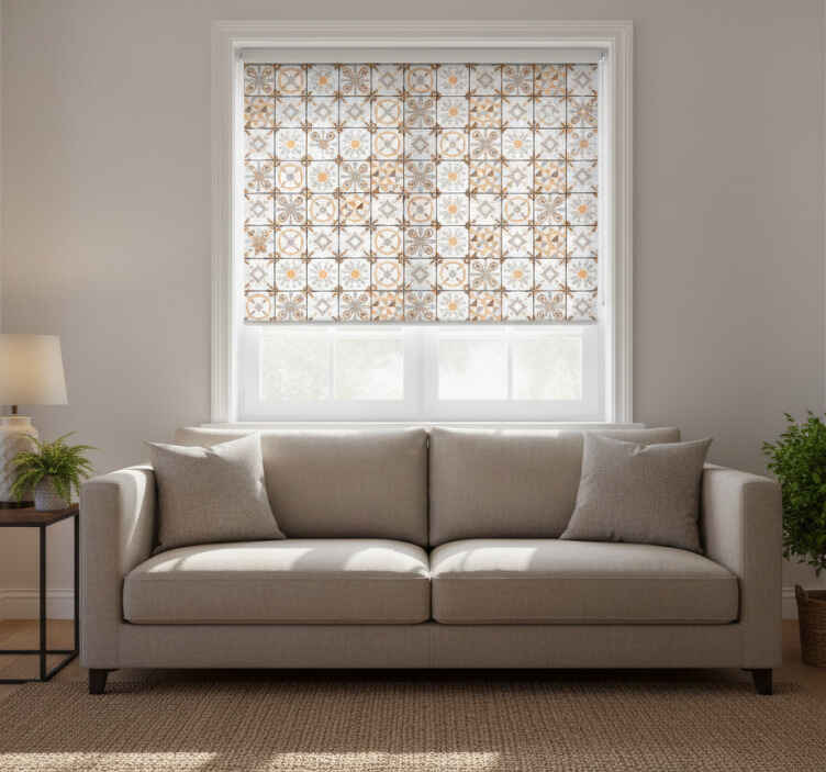 Rullegardin beige med brune rutemønster - Tenstickers
