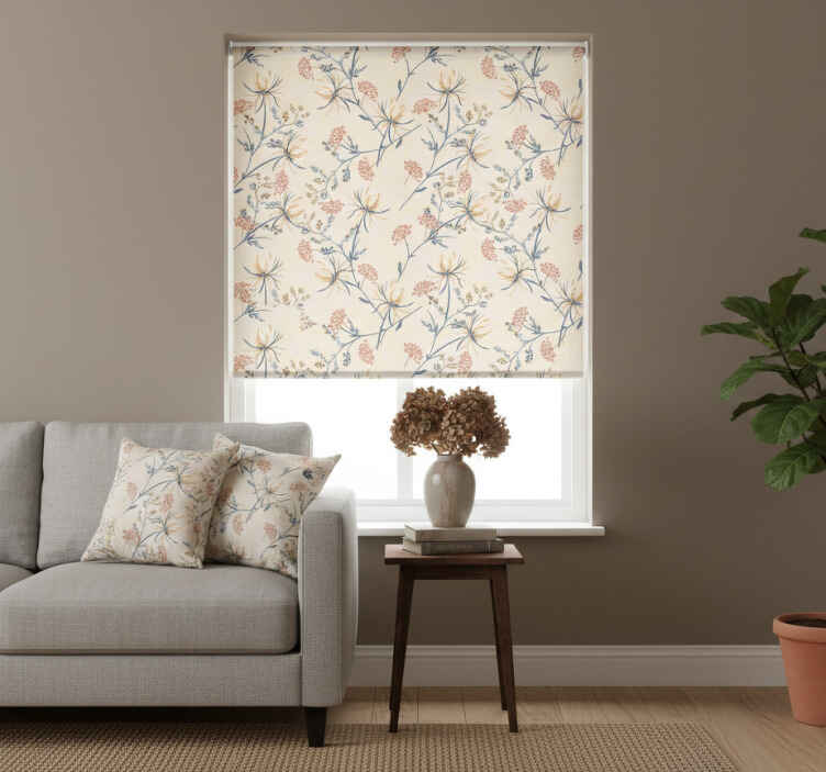 Rullegardin beige botanisk blomsterdesign - Tenstickers