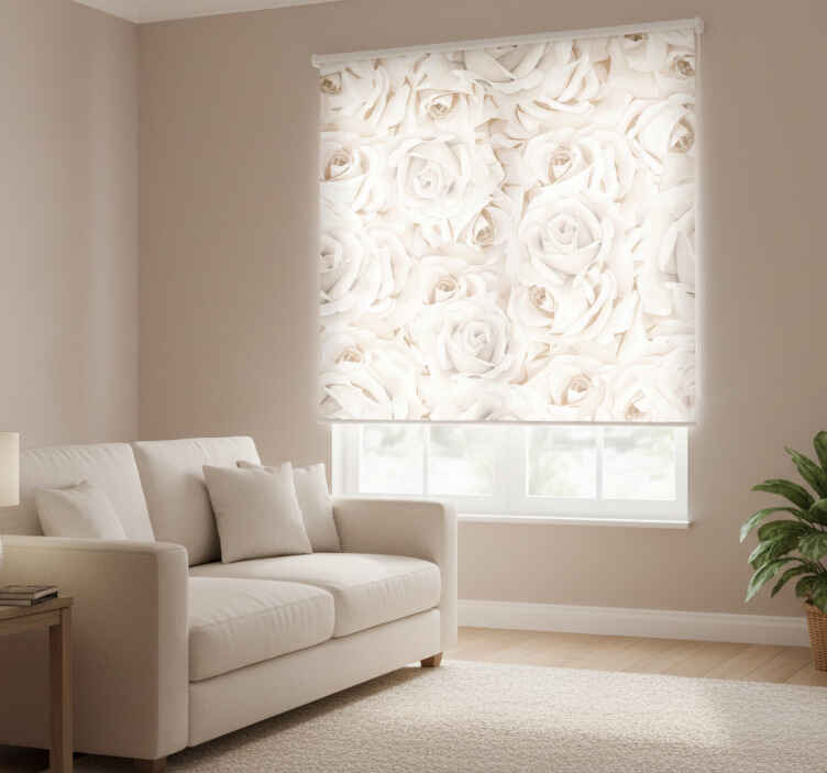 Rullegardin beige elegante hvite roser - Tenstickers