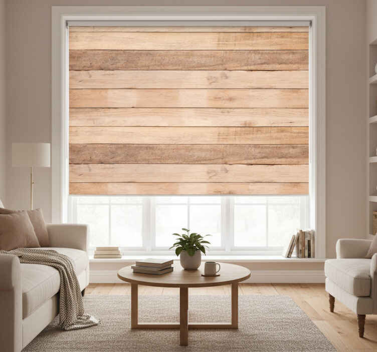 Rullegardin beige med naturlig treplankemønster - Tenstickers