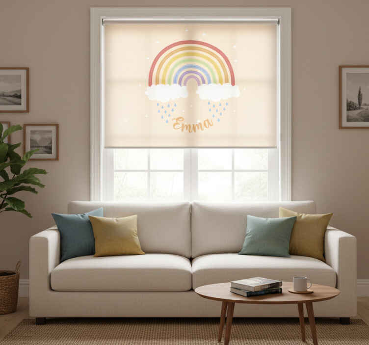 Rullegardin beige akvarellregnbue med navn - Tenstickers