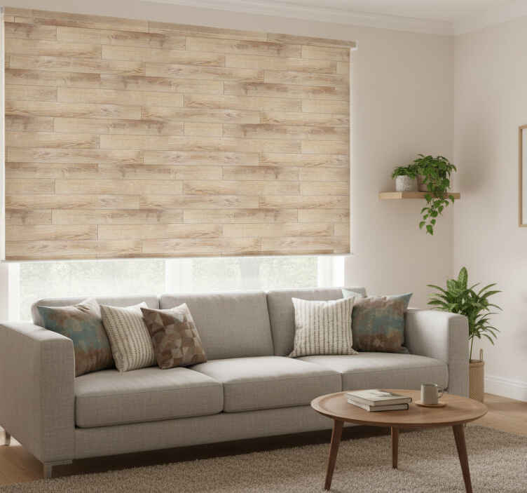 Rullegardin beige og beige parkettgulv - Tenstickers