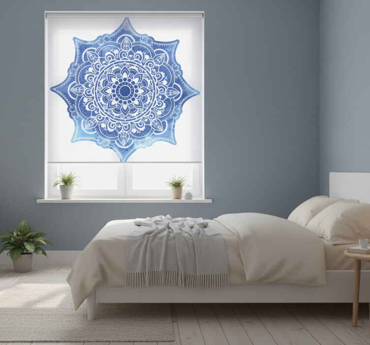 Bedroom blind aquarella blue mandala design - TenStickers