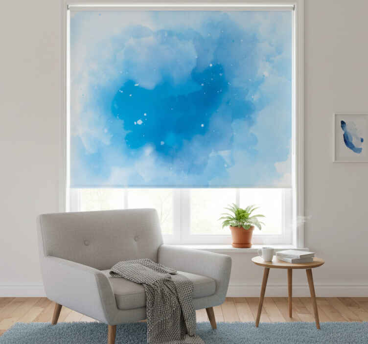 Cortina roller habitación acuarela azul minimalista - TenVinilo