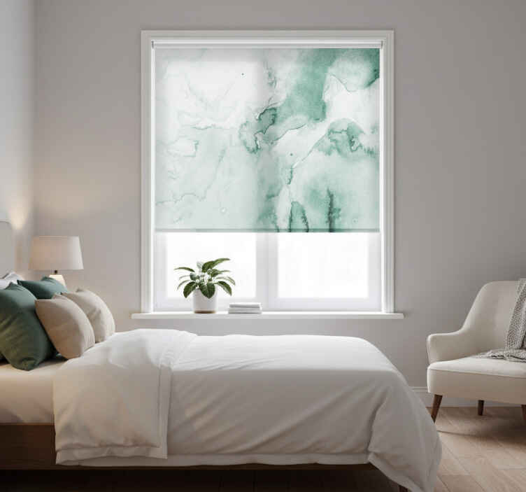 Persiana enrollable para cuarto acuarela blanca y verde - TenVinilo