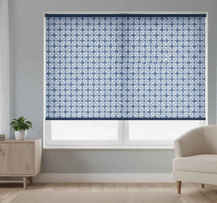 Persiana enrollable para cuarto patrón japonés azul y blanco - TenVinilo