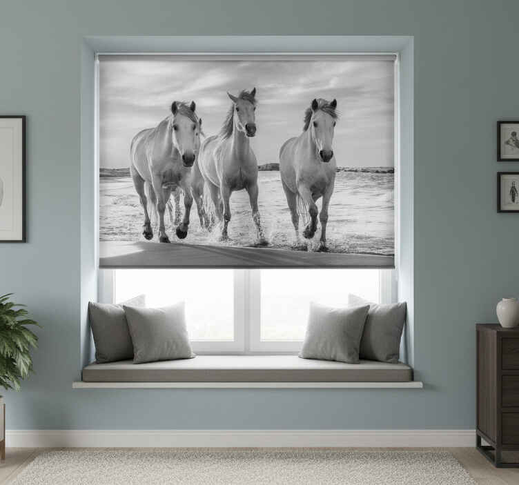 White window blind horses in motion - TenStickers