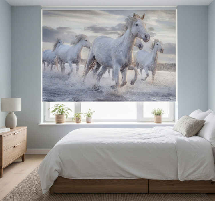 White window blind watering horses mural - TenStickers