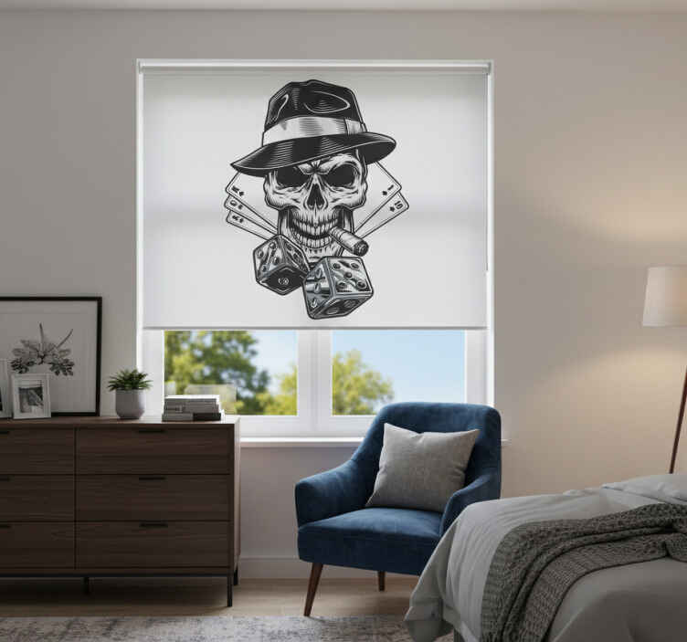 White window blind with dice and skull design - TenStickers
