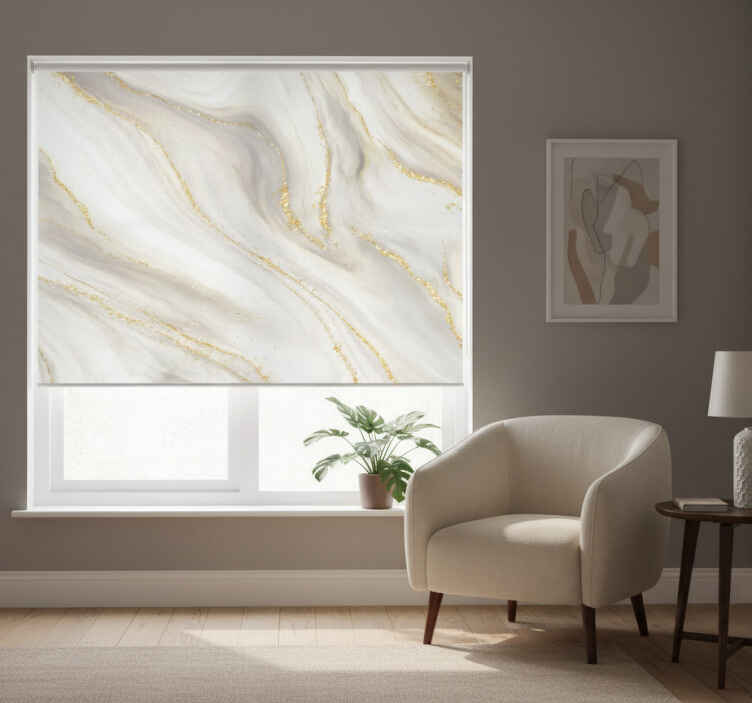White window blind with white and gold marble design - TenStickers