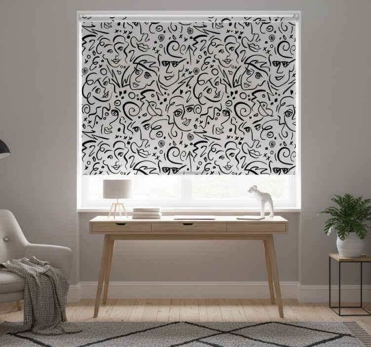 White window blind featuring black and white graffiti art - TenStickers