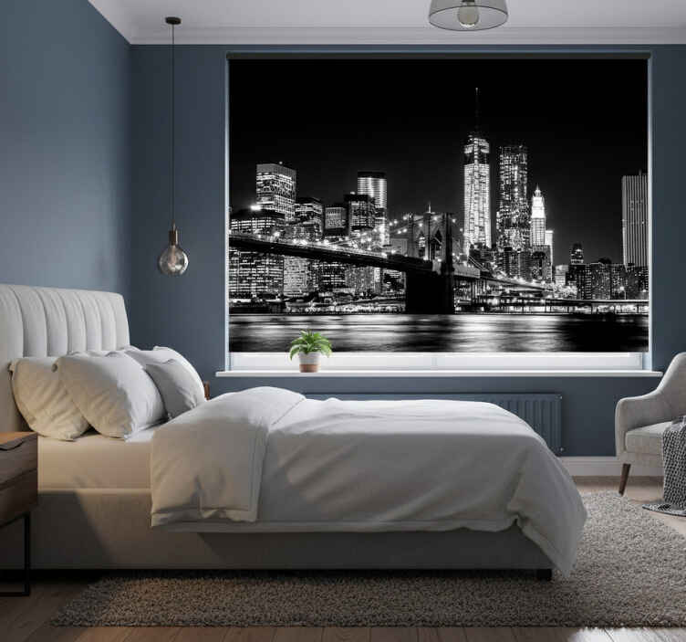 Gri stor perde - new york doğu nehri fotomuralı - TenStickers