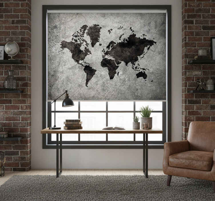 Cortina roller gris mapa mundial industrial - TenVinilo