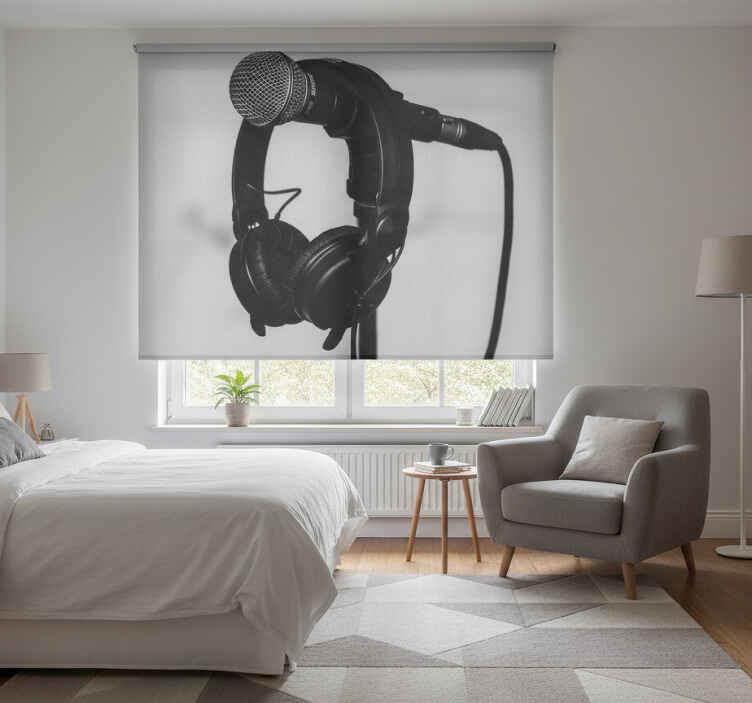 Store enrouleur gris avec microphone et écouteurs - TenStickers