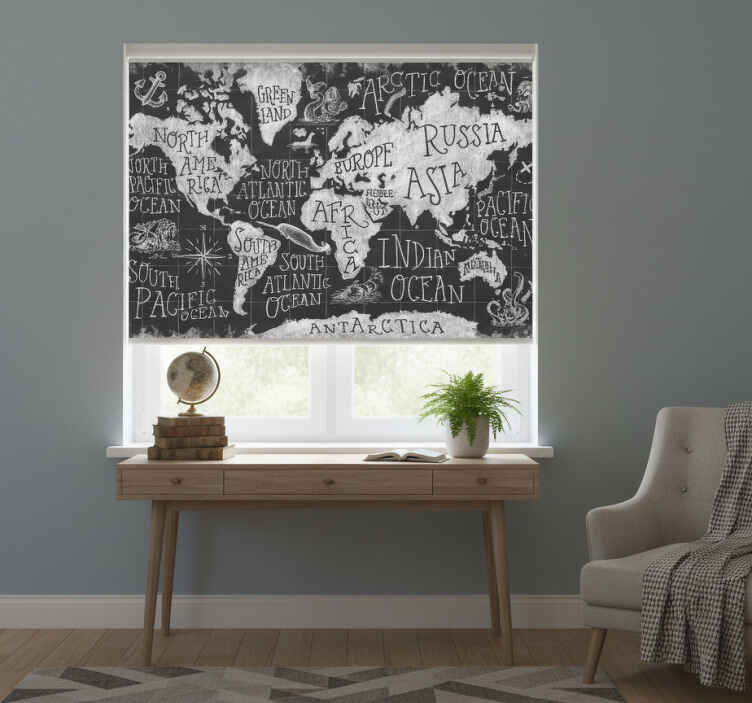 Cortina roller gris mapa del mundo mítico - TenVinilo