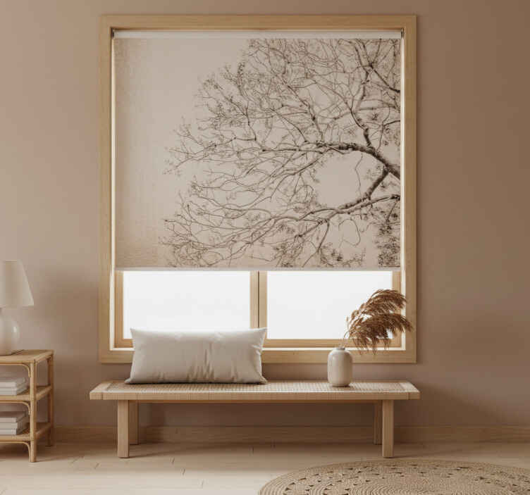 Rullegardin beige japandi blomsterdesign - Tenstickers