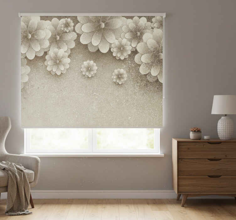 Rullegardin beige 3d blomster effekt grå farge - Tenstickers