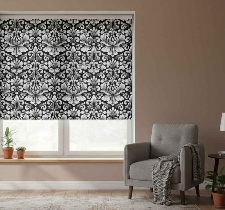 Rolo zavjese berba damask uzorak crno-bijele boje - TenStickers