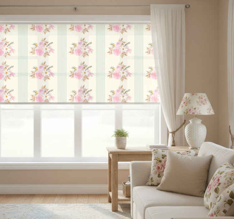 Estore de rolo vintage padrão floral listrado francês - TenStickers