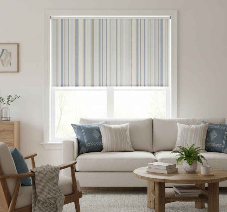 Rollo fenster vintage in blau und beige streifen 80er - TenStickers