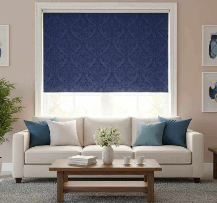 Rollo fenster vintage in marineblau damast - TenStickers