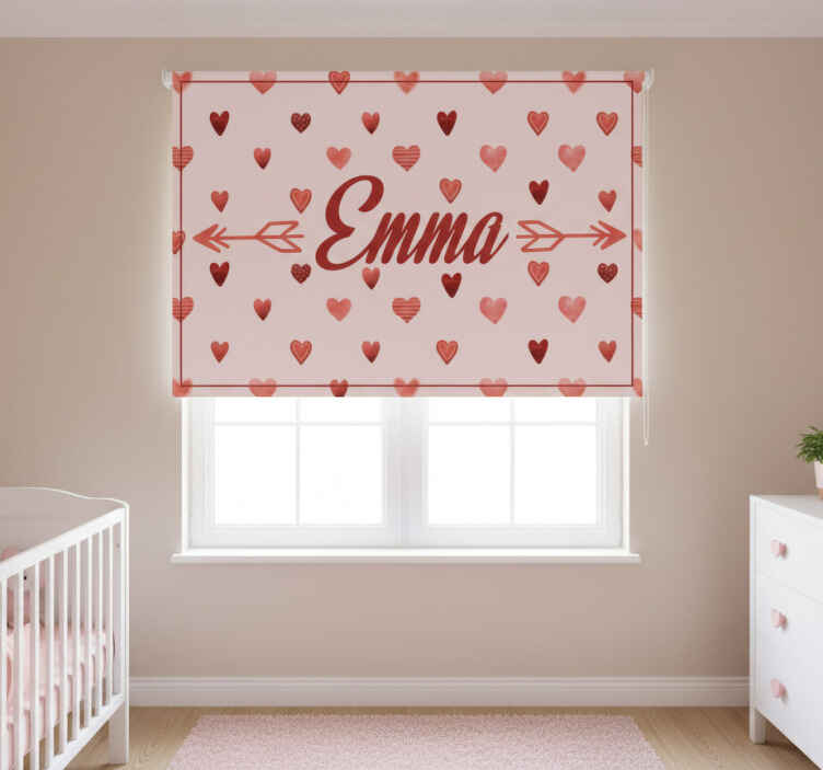 Roller blind pink personalized hearts pattern kids' name - TenStickers