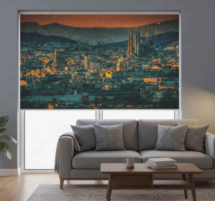 Living room roller blind barcelona night view - TenStickers