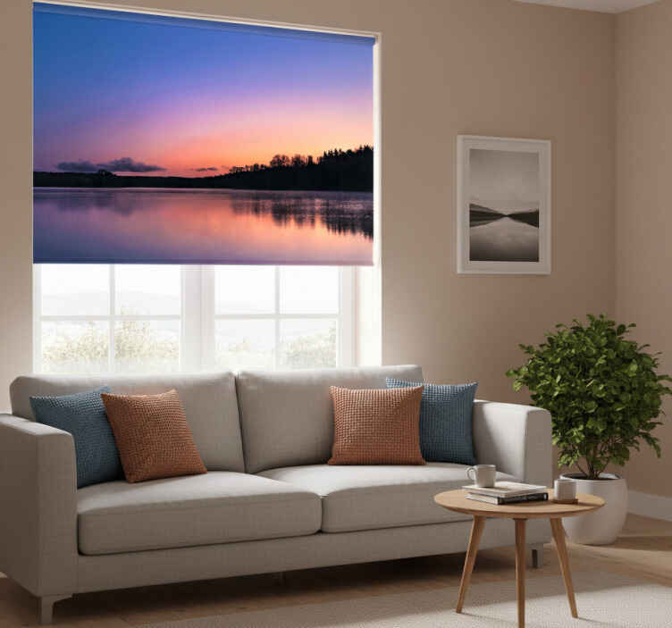 Living room roller blind sunset at mazury lake - TenStickers