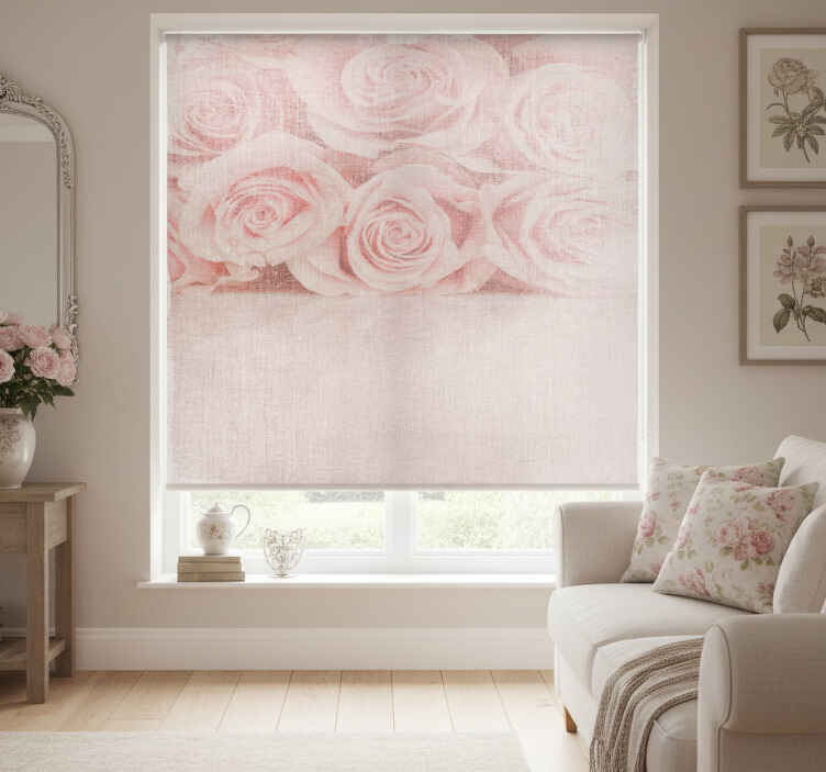 Cortina roller living comedor rosas rosa estilo vintage - TenVinilo