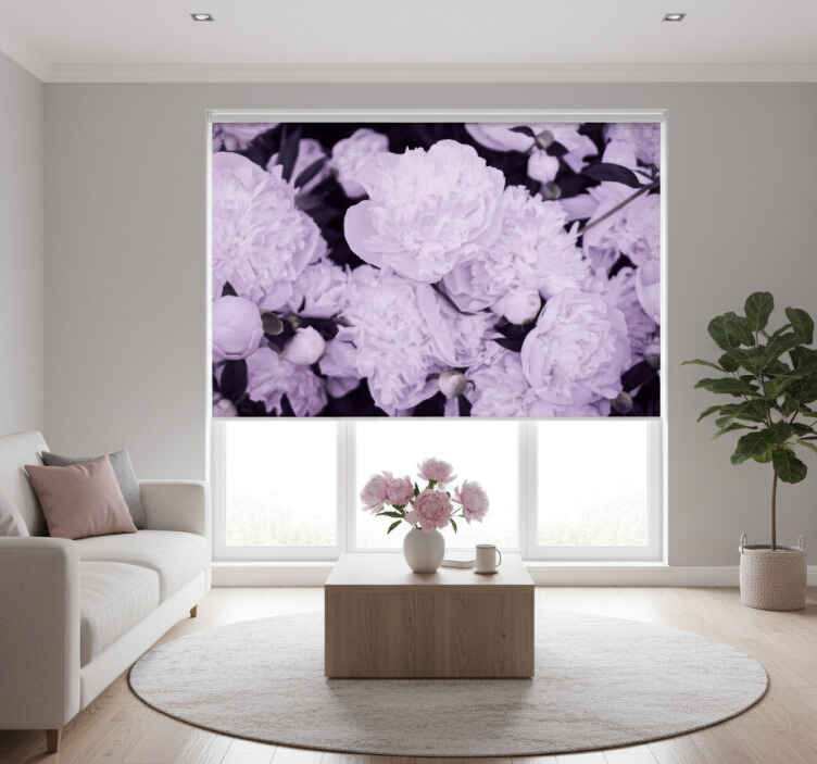 Living room roller blind elegant feminine pink peonies - TenStickers