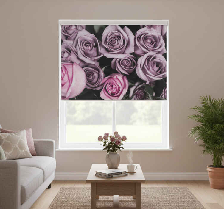 Living room roller blind elegant pink roses design - TenStickers