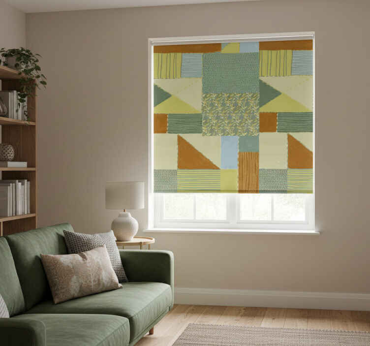 Living room roller blind in colorful triangle patchwork - TenStickers