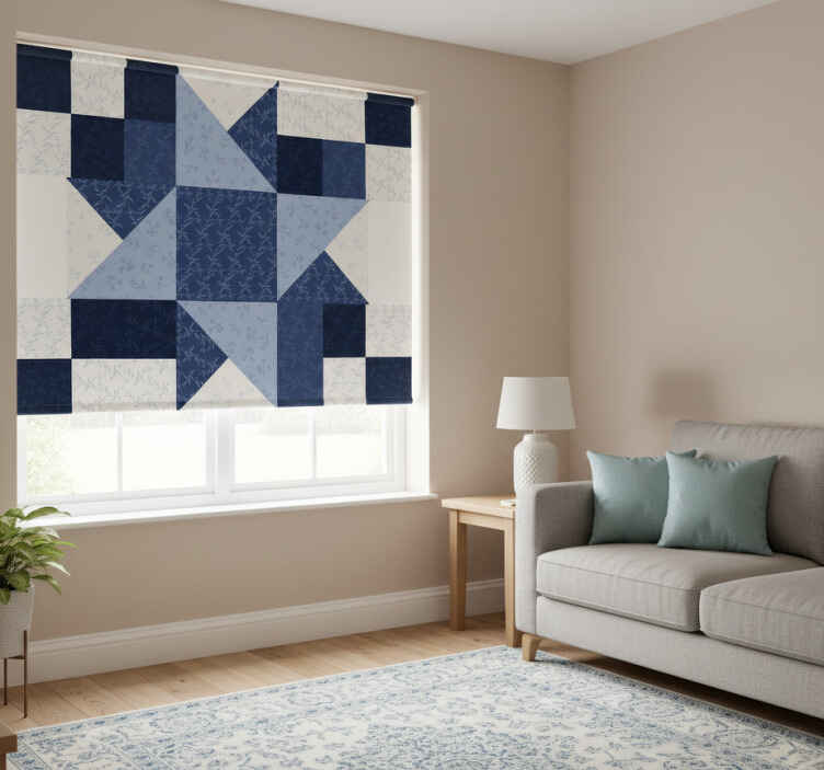 Living room roller blind in patchwork blue star triangle - TenStickers