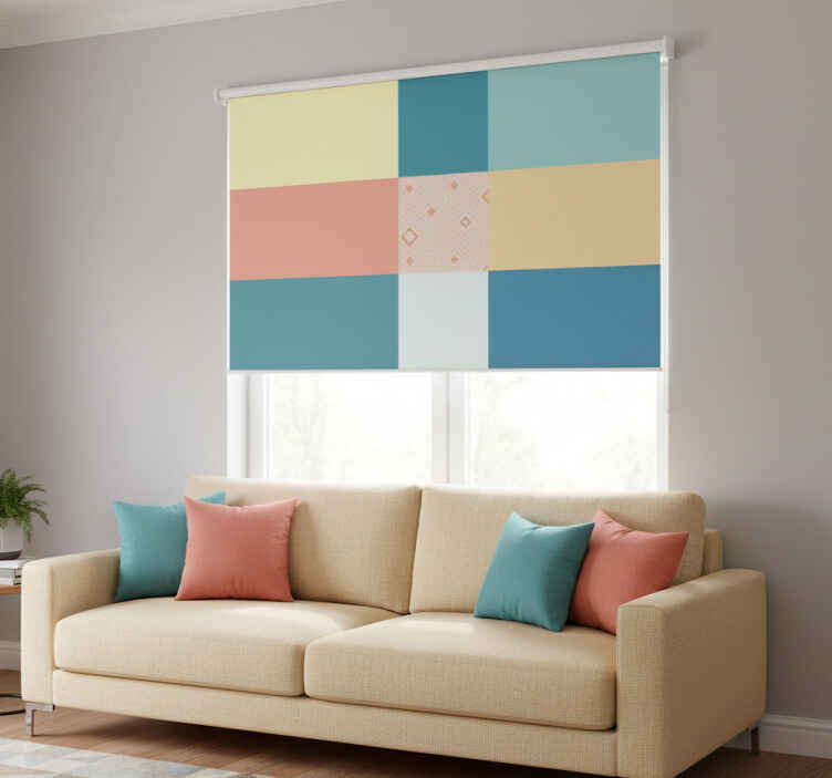 Living room roller blind with colorful retro patchwork - TenStickers