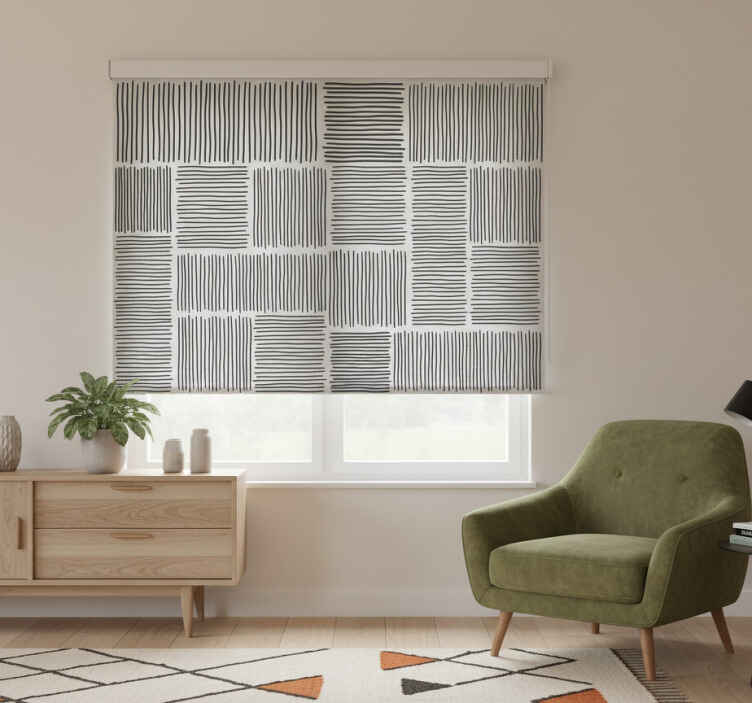 Living room roller blind in black and white stripes - TenStickers