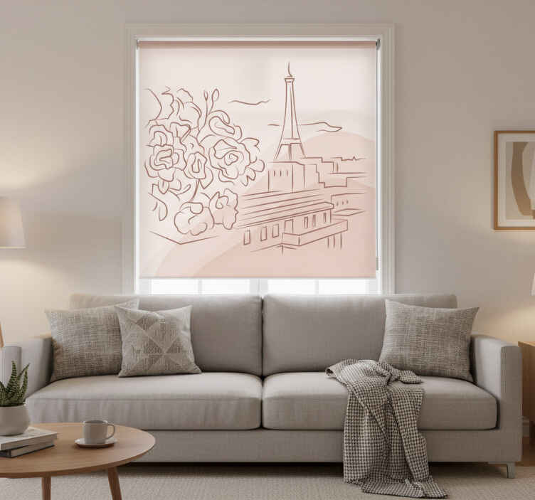 Cortina roller living comedor torre eiffel minimalista - TenVinilo