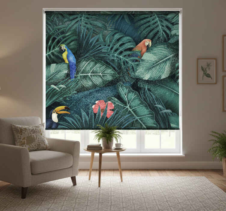 Living room roller blind bright exotic jungle - TenStickers