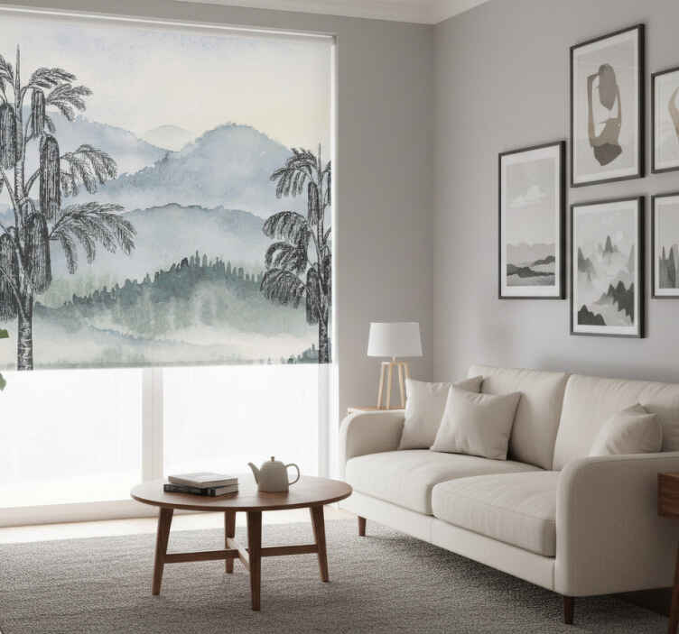 Living room roller blind ink painting modern art - TenStickers