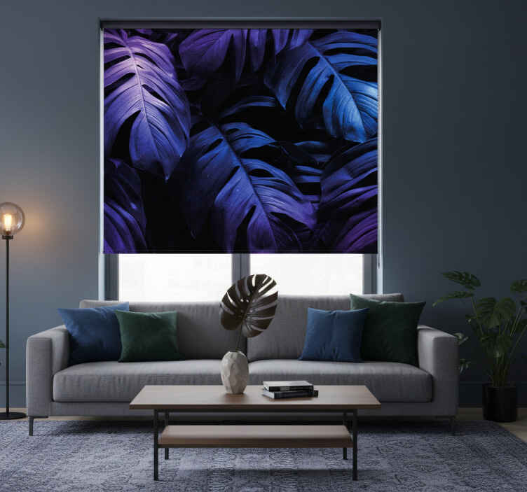 Living room roller blind neon exotic leaf - TenStickers