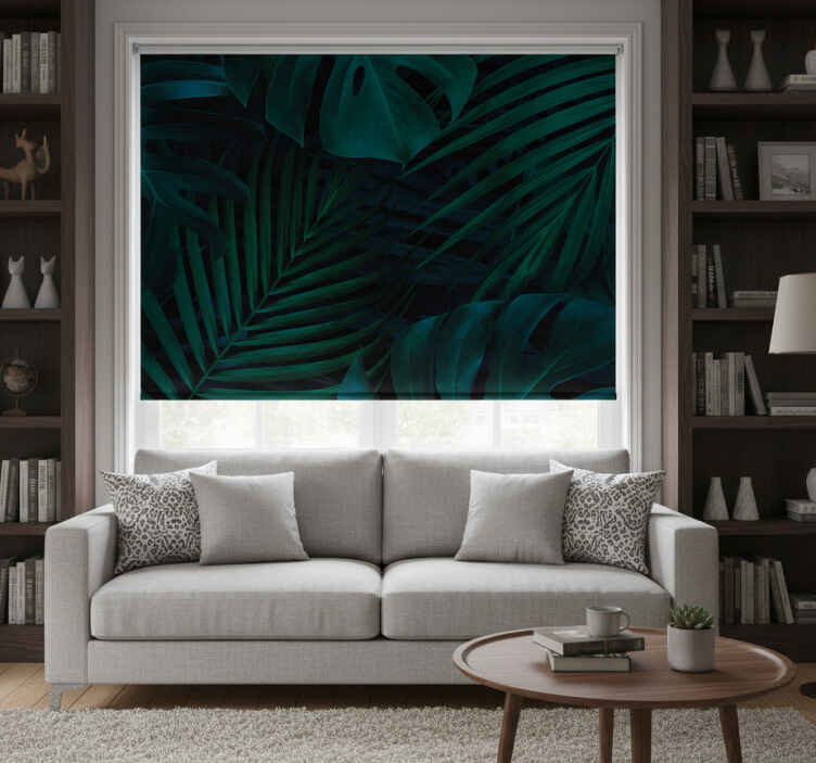 Living room roller blind with forest leaves and plants - TenStickers