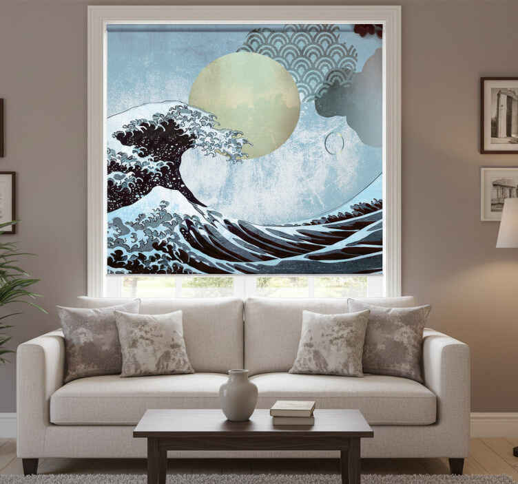 Cortina roller living comedor arte oriental ola - TenVinilo