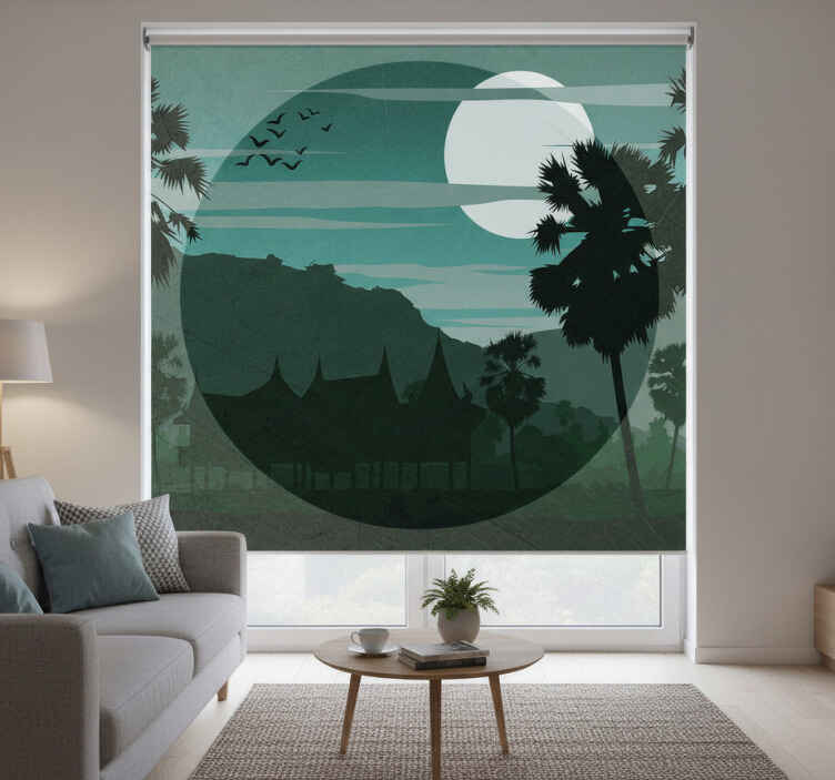 Cortina roller living comedor paisaje oriental - TenVinilo