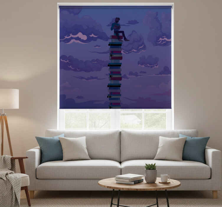 Living room roller blind with book tower design - TenStickers