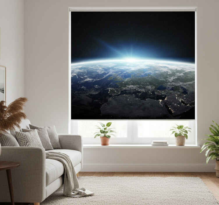 Cortina roller living comedor diseño espacial planeta tierra - TenVinilo
