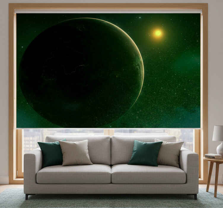 Cortina roller living comedor diseño satelital verde - TenVinilo