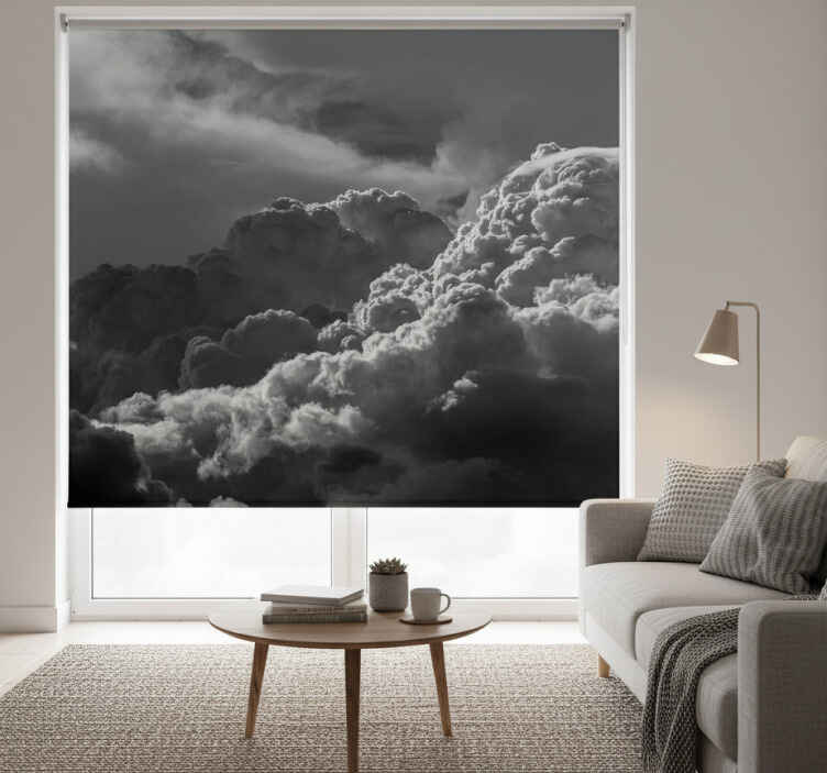 Living room roller blind black and white clouds - TenStickers