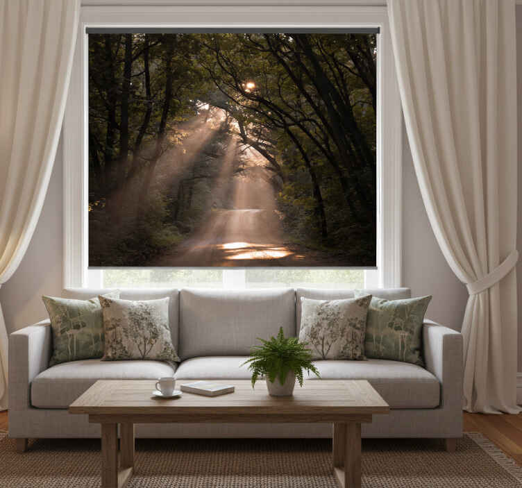 Living room roller blind nature's path in forest - TenStickers
