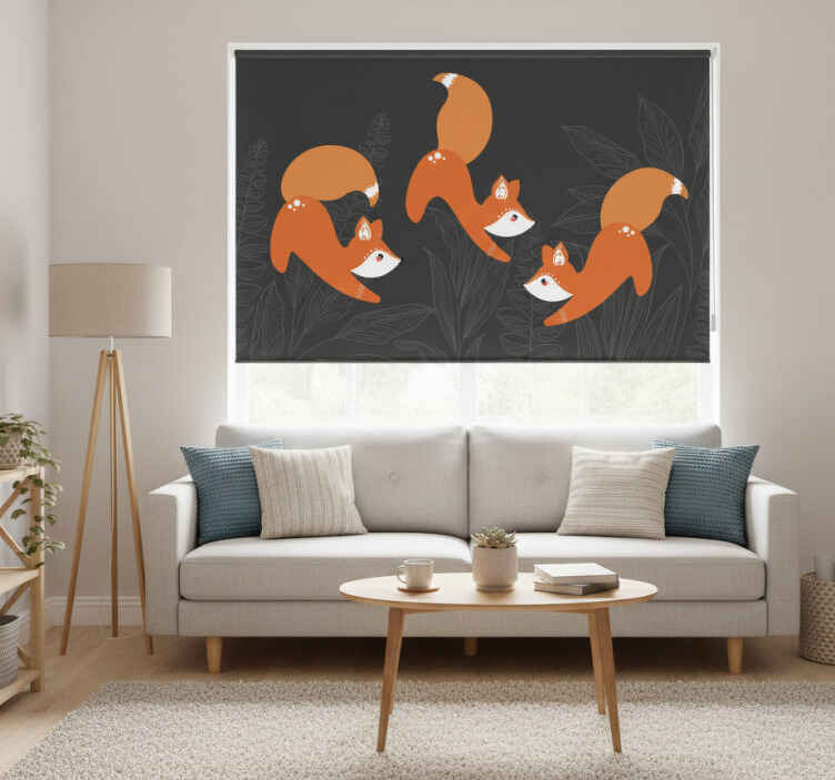 Living room roller blind with forest foxes design - TenStickers